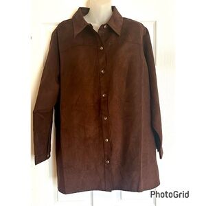 Joan Rivers Chocolate Brown Oversized Boyfriend Shirt